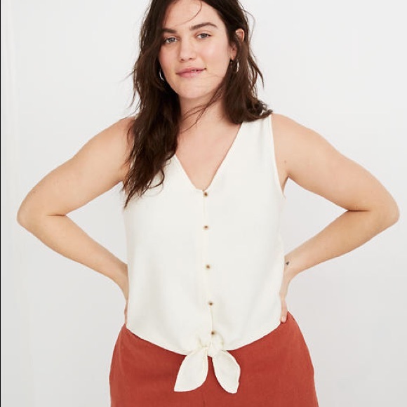 Madewell Texture & Thread Button Front Tie Tank - Picture 2 of 2